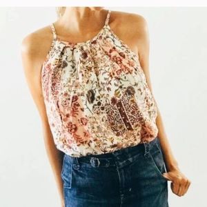 NEW Drew Natural Morocco Tank Top Women's Small Floral Sleeveless Flowy Metallic